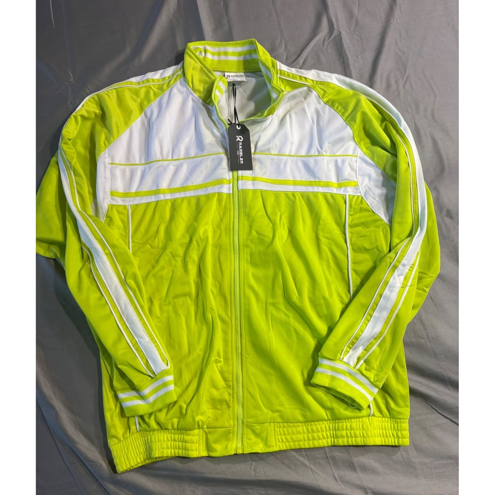 Rambler‎ 1985 Mens Track Jacket Lime Green White Full Zip Athletic BES220 3XL